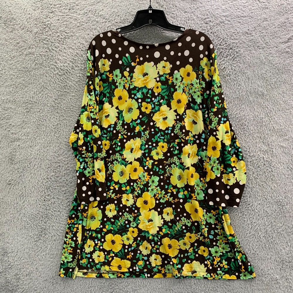 SUSAN GRAVER Blouse Womens 2X Top Floral Art To Wear Brown - Picture 2 of 8